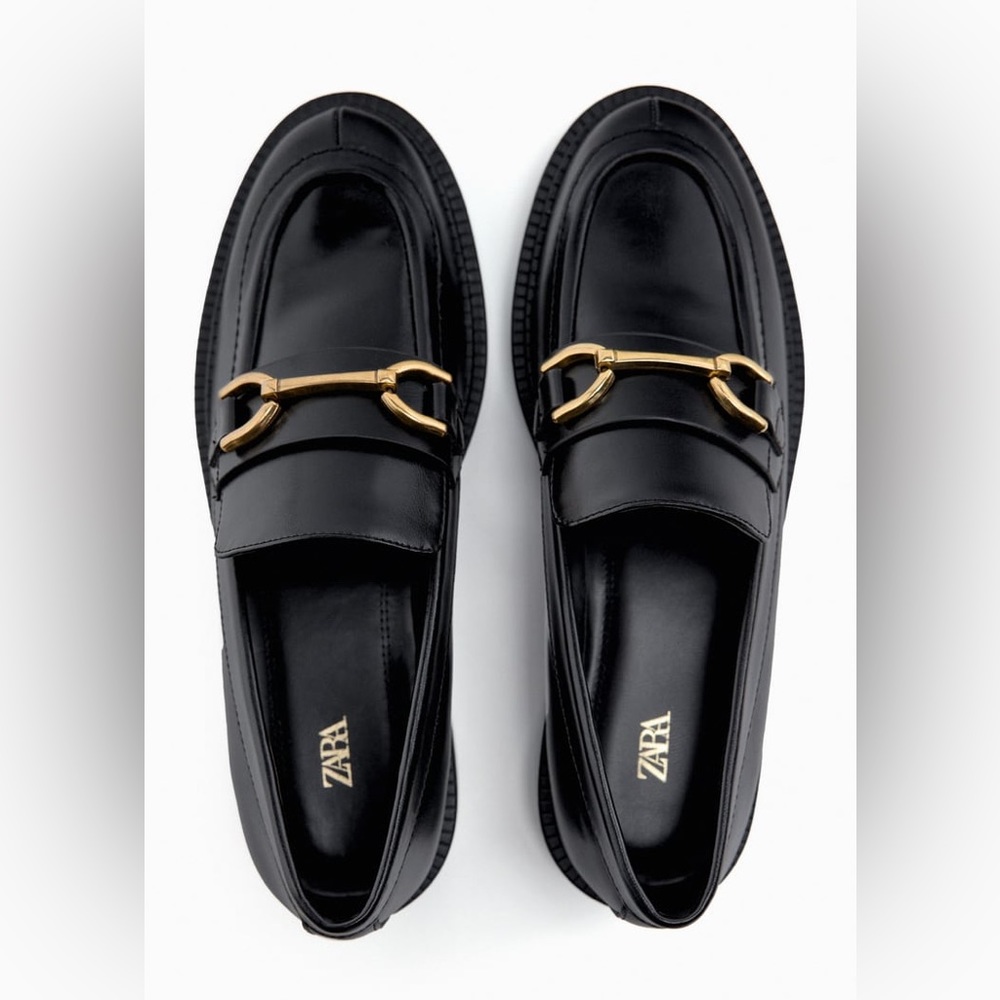 Zara Black Loafers with Gold Horsebit